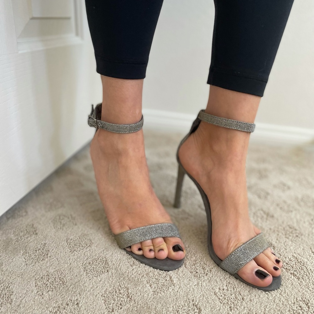 Silver glitter high heeled sandals